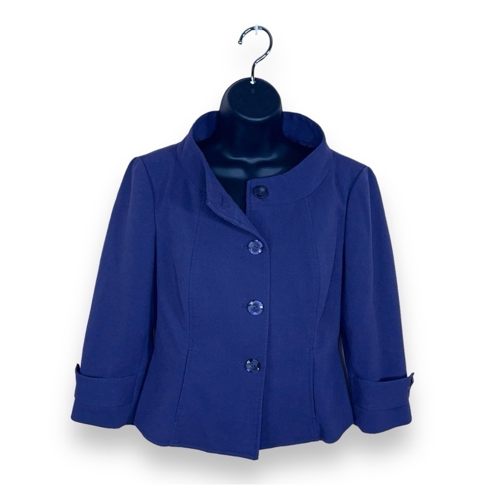 SIZE 6 AXCESS WOMENS PURPLE BLAZER 3/4 SLEEVE LINED BUTTON FRONT